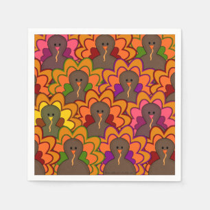 Fun Colorful Turkeys Turkey Day Paper Napkin Servet