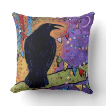 Fun Colorful Whimsical Raven Bird Sierkussen