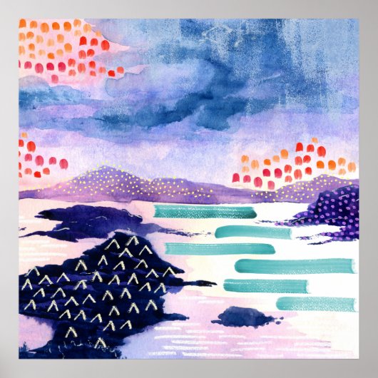 Fun Colourful Scottish Loch Watercolour Poster (Devant)