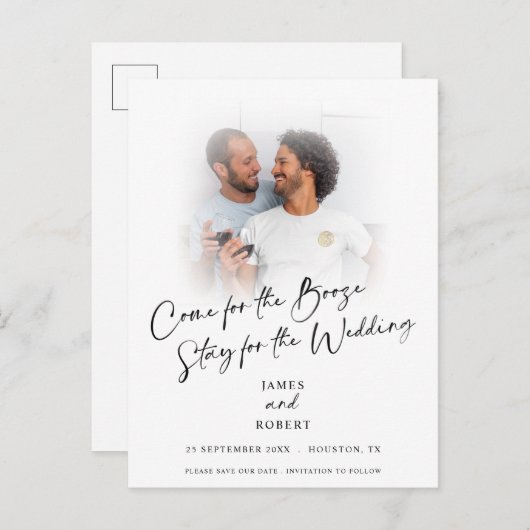 Fun Come For Booze Foto's Sla de datum op Aankondi Aankondigingskaart (Voorkant / Achterkant)