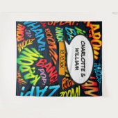 Fun Comic Book Weddenschap Foto Booth Backdrop Wandkleed (Voorkant (horizontaal))