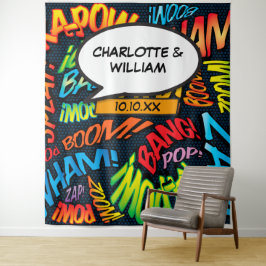 Fun Comic Book Weddenschap Foto Booth Backdrop Wandkleed