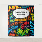 Fun Comic Book Weddenschap Foto Booth Backdrop Wandkleed (Voorkant)