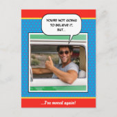 Fun Comic Style Moving House Custom Photo Blue Briefkaart (Voorkant)