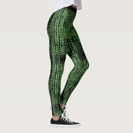 Fun Computer Data Matrix Code Green Yoga Leggings (Rechts)