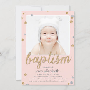 Fun Confetti Baptism Invitation - Roze Kaart