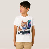 Fun Cool Cat Computer Gaming Animal Humor T-shirt (Voorkant volledig)