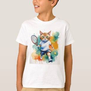 Fun Cool Cat Tennisspeler Dier Humor T-shirt