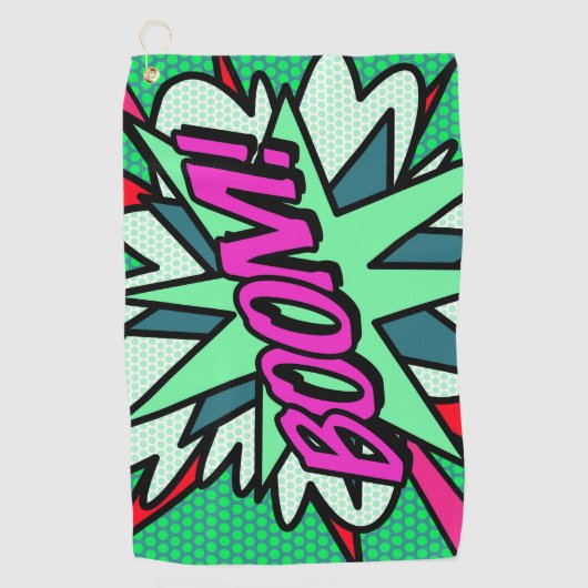 Fun Cool Comic Book BOOM Modern Golfhanddoek (Voorkant)