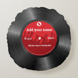 Fun cool custom text retro vinyl record, rond kussen