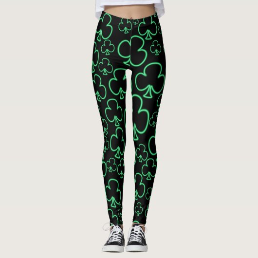 Fun Cool en uniek patroon van Neon Shamrocks Leggings (Voorkant)