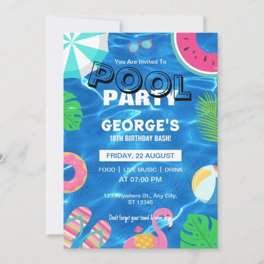 Fun Cool Pool Party | Nage Invitation d'anniversai (Devant)