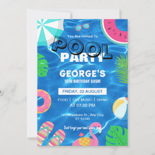 Fun Cool Pool Party   Nage Invitation d'anniversai