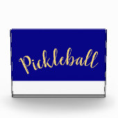 Fun Cool Royal Blue White Base Pickleball Script Fotoblokken (Voorkant)