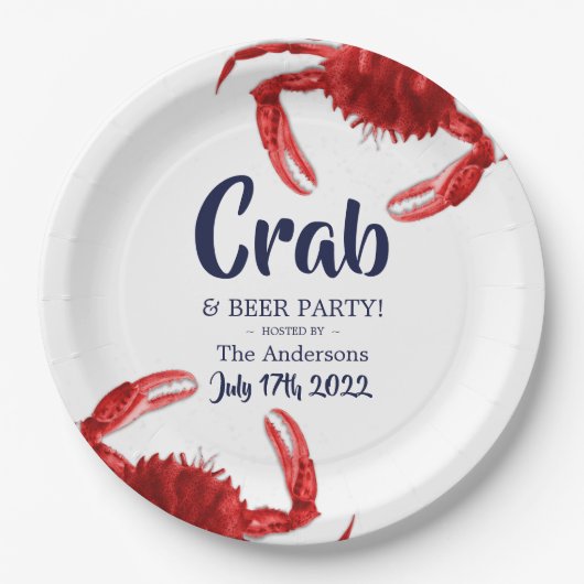 Fun Crab Boil White Summer Custom Papieren Bordje (Voorkant)