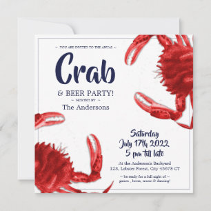 Fun Crab Boil White Summer Party Invitation person