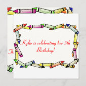 Fun Crayon Birthday Party Kaart (Voorkant / Achterkant)
