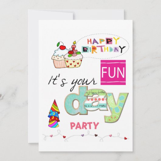 FUN Cupcake Bonne Invitation Anniversaire (Devant)