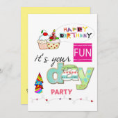 FUN Cupcake Bonne Invitation Anniversaire (Devant / Derrière)