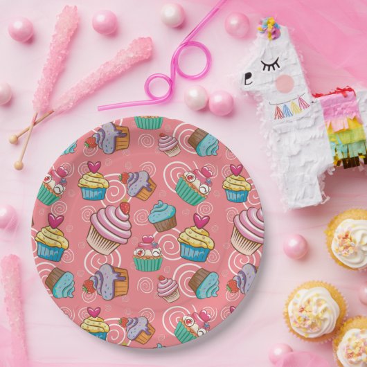 Fun Cupcake Design Round Paper-Bord Papieren Bordje (Feest)