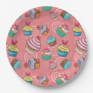 Fun Cupcake Design Round Paper-Bord Papieren Bordje