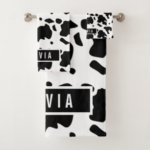 Fun Custom Name Holstein Koe Animal Print Patroon Bad Handdoek