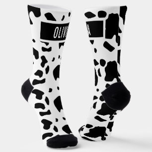 Fun Custom Name Holstein Koe Animal Print Patroon Sokken