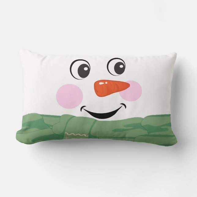 Fun Custom Snowman met Green Scarf Lumbar Pillow Kussen (Voorkant)