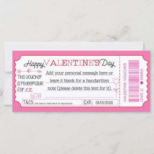 Fun Custom Valentijnsdag Kaart as Gift Voucher (Voorkant)