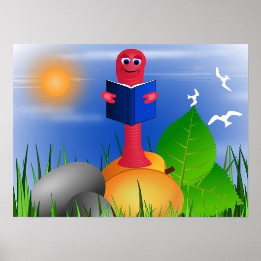 Fun Cute Book Worm Bookworm Poster Print (Voorkant)