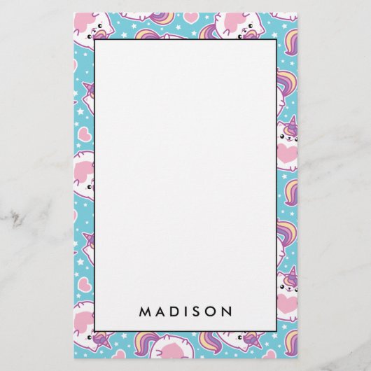 Fun Cute Chubby Kitschy Unicorn Kat Briefpapier (Voorkant)