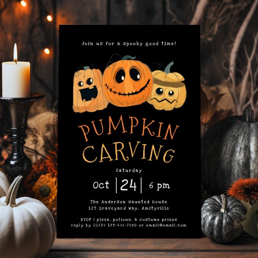 Fun Cute Citrouille Carving Halloween Invitation d