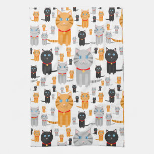 Fun Cute Collage van Oranje, grijze en zwarte katt Theedoek