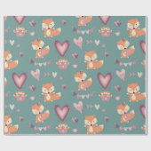 Fun Cute Fox Hearts Valentijnsdag Cadeaupapier (Vlak)