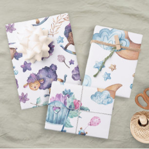 Fun Cute Lullaby Moon Sheep Clouds Baby Inpakpapier Vel
