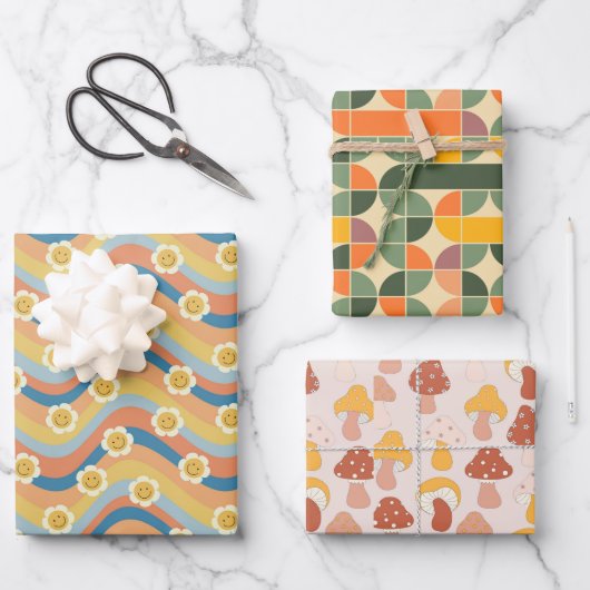 Fun Cute Retro Design Flower Mushroom Inpakpapier Vel (Voorkant)