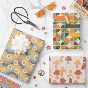 Fun Cute Retro Design Flower Mushroom Inpakpapier Vel