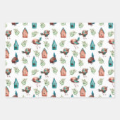 Fun Cute Rustic Little Birds Houses Stripes Inpakpapier Vel (Voorkant)