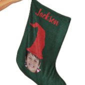 Fun Dark green Elf Hat & Photo & Named  Grote Kerstsok