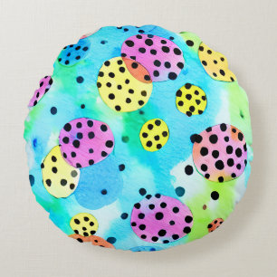 Fun design Happy kleuren Polka dots Roze Blauw Kin Rond Kussen