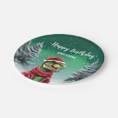 Fun Dino Kerstboom Verjaardag Jongens Sneeuwfeest Papieren Bordje (Gekanteld)