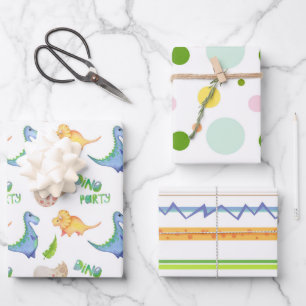 Fun Dino Party Dinosaur Stippen Lines Cute Kinder Inpakpapier Vel
