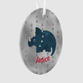 Fun Dinosaur in Blue op Silver Ornament (voorkant)