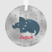 Fun Dinosaur in Blue op Silver Ornament (achterkant)
