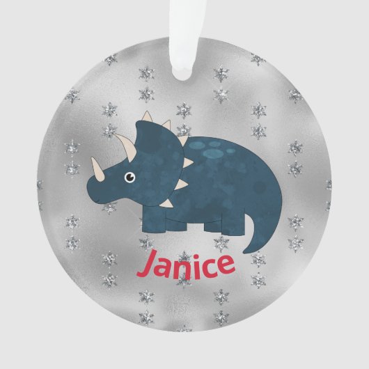 Fun Dinosaur in Blue op Silver Ornament (voorkant)