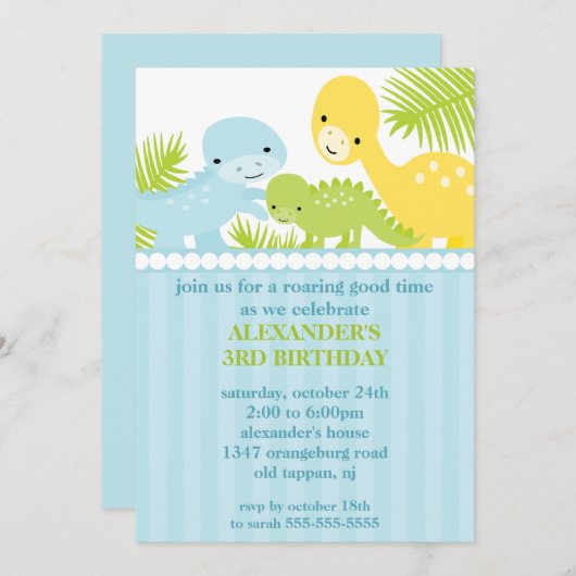 Fun Dinosaurs Birthday Uitnodiging (Voorkant / Achterkant)