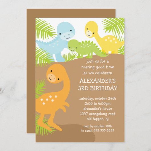 Fun Dinosaurs Birthday Uitnodiging (Voorkant / Achterkant)