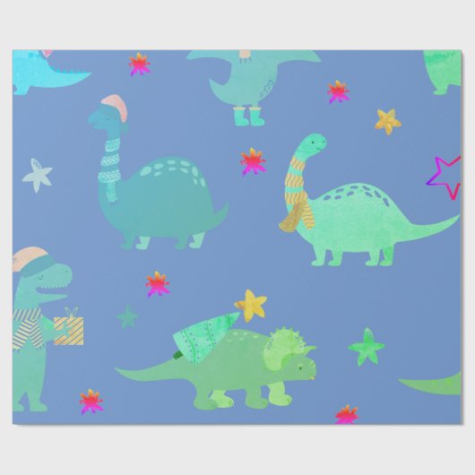 FUN DINOSOAR IN DE WRAPPINGSPAPIER VAN HET BLAUWE CADEAUPAPIER (Vlak)