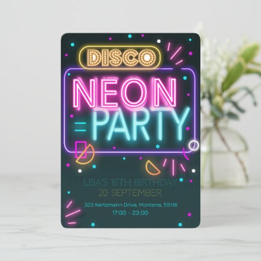 Fun Disco Neon 16e fête Invitation (Debout devant)