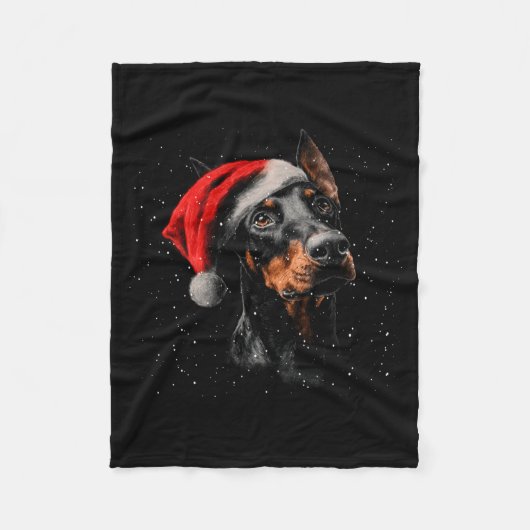 Fun Doberman Dog Christmas Lights Santa Hat Long S Fleece Deken (Voorkant)